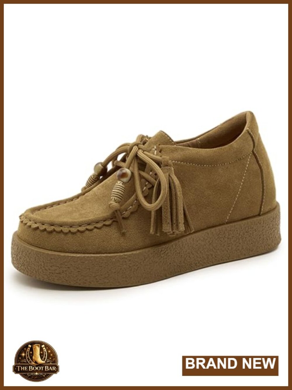 Chunky Platform Suede Oxfords Round Toe Beaded Lace Up Thick Sole Women's Shoes